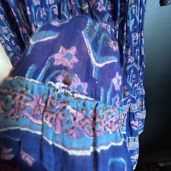 Vintage 70s Indian Cotton Gauze Blockprint Floral Boho Dress Size M - Picture 10 of 16